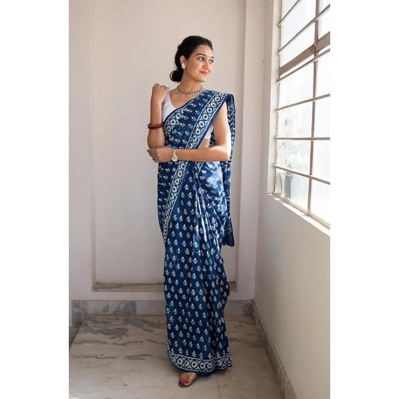 Bagru Block Printed Cotton Saree Assorted Colour & Design
