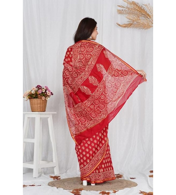 Chanderi Silk Saree with Block Print Assorted Colour & Design