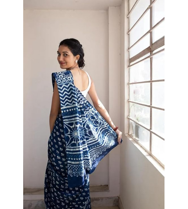 Bagru Block Printed Cotton Saree Assorted Colour & Design