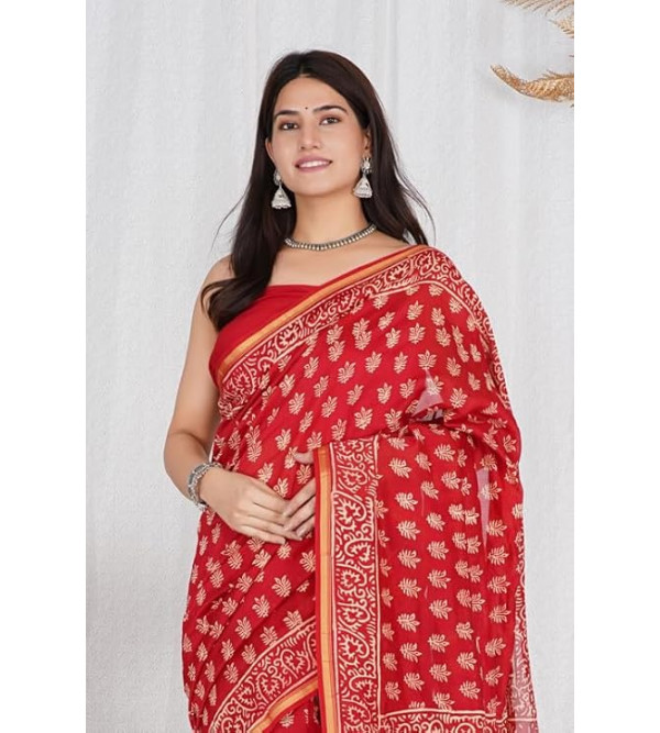 Chanderi Silk Saree with Block Print Assorted Colour & Design