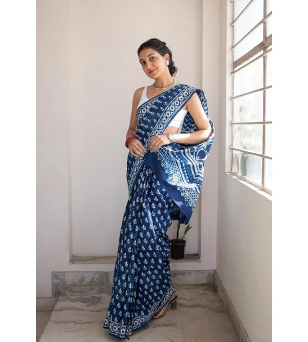 Bagru Block Printed Cotton Saree Assorted Colour & Design
