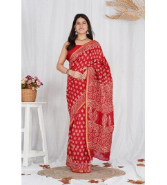 Chanderi Silk Saree with Block Print Assorted Colour & Design