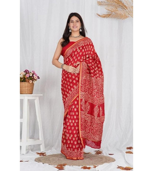 Chanderi Silk Saree with Block Print Assorted Colour & Design