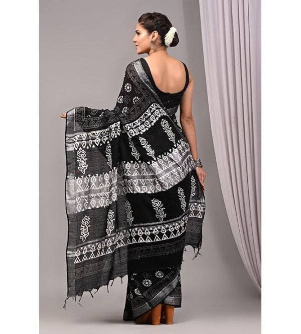 Bagru Block Printed Cotton Saree Assorted Colour & Design