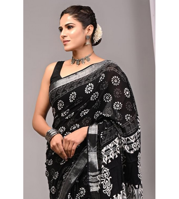Bagru Block Printed Cotton Saree Assorted Colour & Design