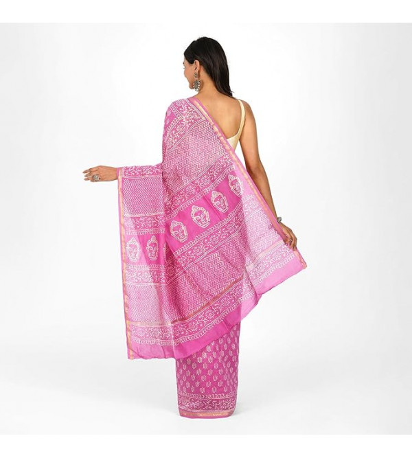 Chanderi Silk Saree with Block Print Assorted Colour & Design
