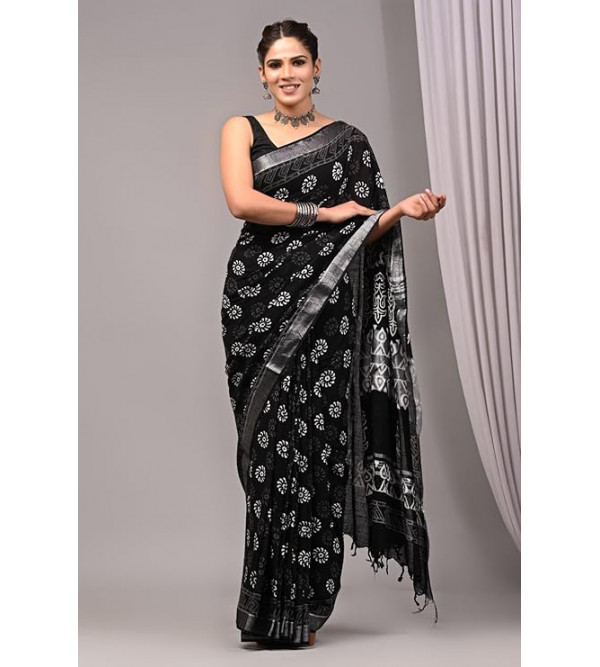 Bagru Block Printed Cotton Saree Assorted Colour & Design