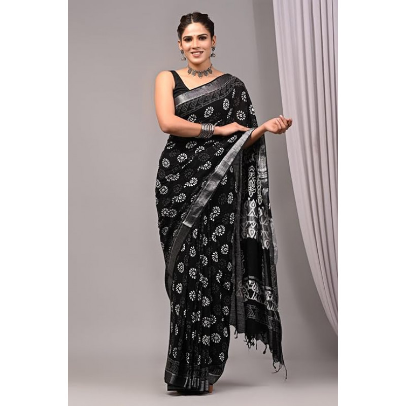 Bagru Block Printed Cotton Saree Assorted Colour & Design