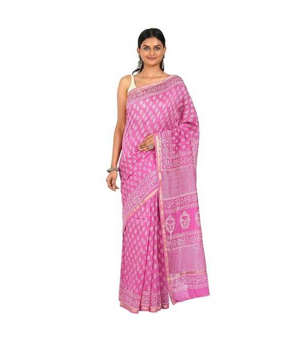 Chanderi Silk Saree with Block Print Assorted Colour & Design