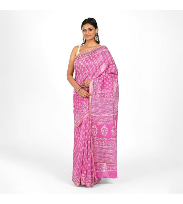Chanderi Silk Saree with Block Print Assorted Colour & Design