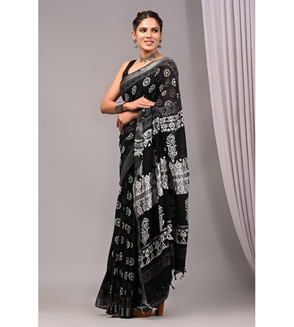 Bagru Block Printed Cotton Saree Assorted Colour & Design