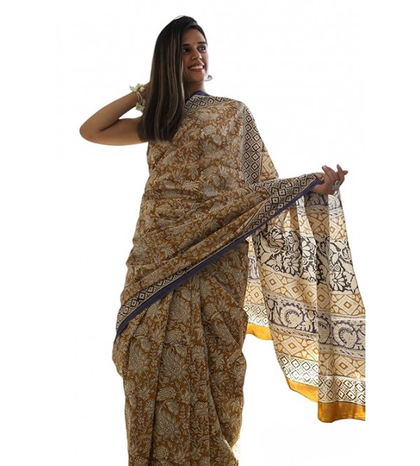 Bagru Block Printed Cotton Saree Assorted Colour & Design