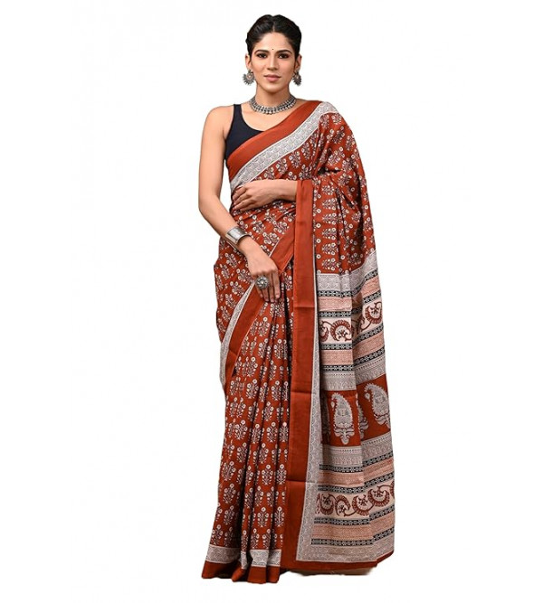 Bagru Block Printed Cotton Saree Assorted Colour & Design