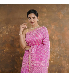 Chanderi Silk Saree with Block Print Assorted Colour & Design