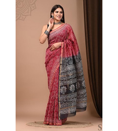 Chanderi Silk Saree with Block Print Assorted Colour & Design