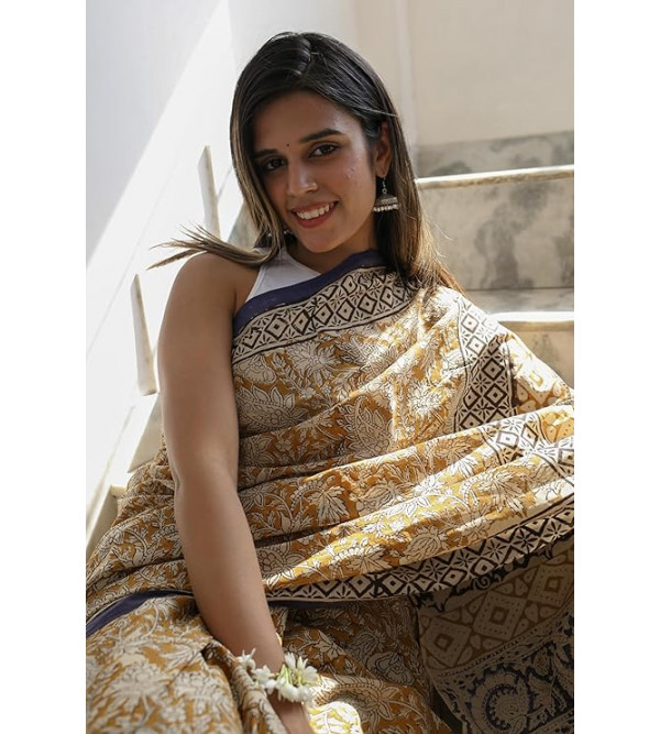 Bagru Block Printed Cotton Saree Assorted Colour & Design