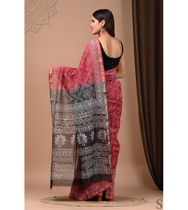 Chanderi Silk Saree with Block Print Assorted Colour & Design
