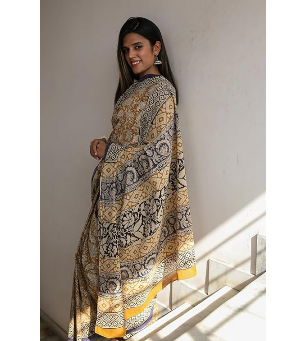 Bagru Block Printed Cotton Saree Assorted Colour & Design