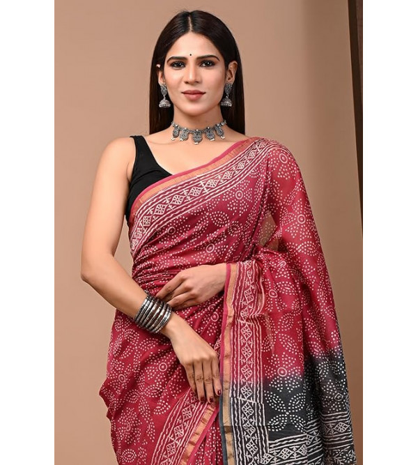 Chanderi Silk Saree with Block Print Assorted Colour & Design