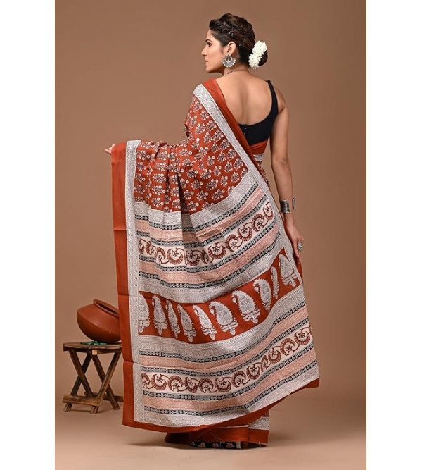 Bagru Block Printed Cotton Saree Assorted Colour & Design