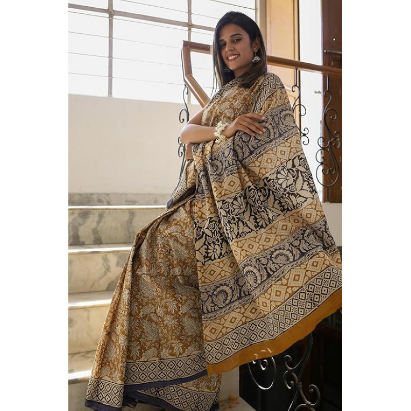 Bagru Block Printed Cotton Saree Assorted Colour & Design