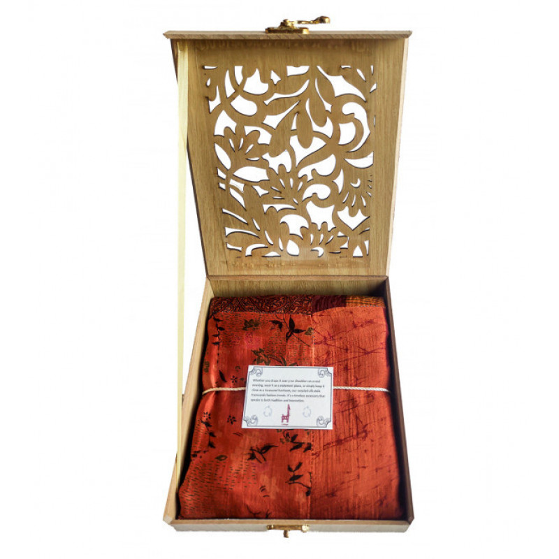 Silk Stole – Pochampally Patchwork (With Wooden Gift Box With Assorted Colour & Design) 