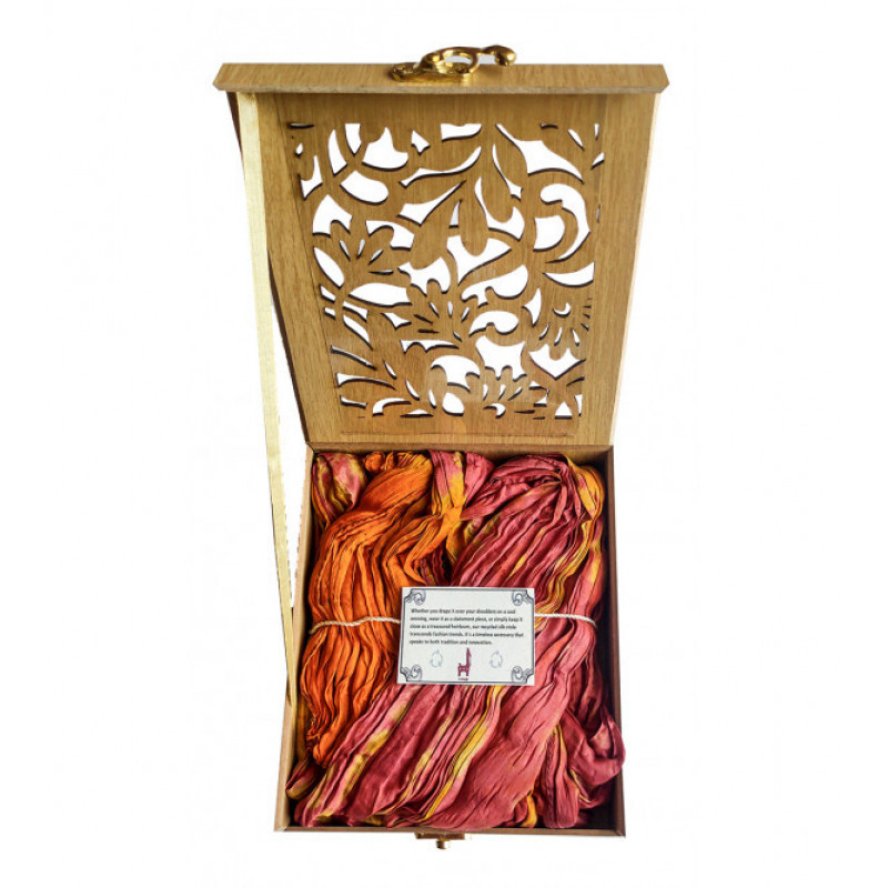 Silk Stole – Pochampally Patchwork (With Wooden Gift Box With Assorted Colours & Design)
