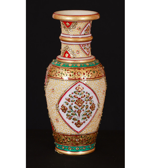 Marble Vase with Gold Leaf Work – Assorted Design (10 Inch)