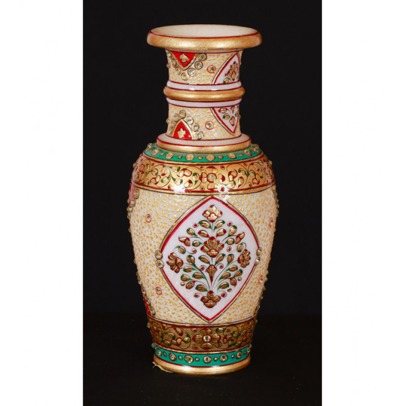 Marble Vase with Gold Leaf Work – Assorted Design (10 Inch)
