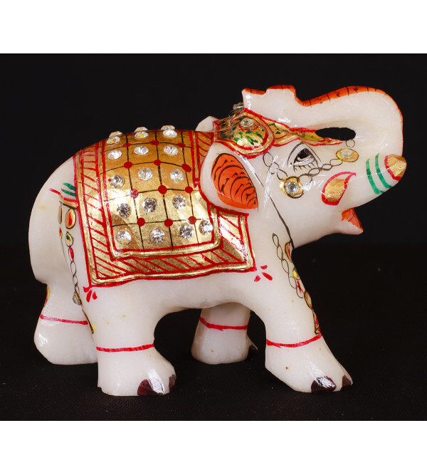 Marble Elephant with Gold Leaf Work – Assorted Design (4 Inch)