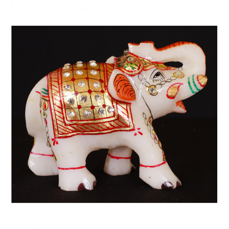 Marble Elephant with Gold Leaf Work – Assorted Design (4 Inch)