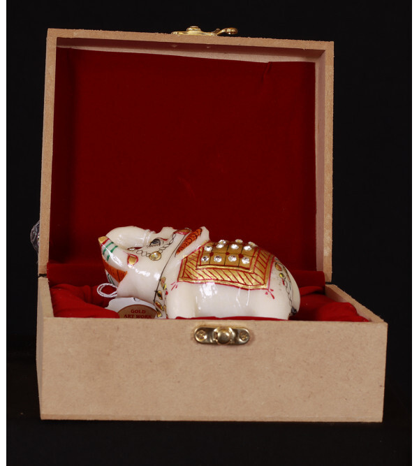 Marble Elephant with Gold Leaf Work – Assorted Design (4 Inch)