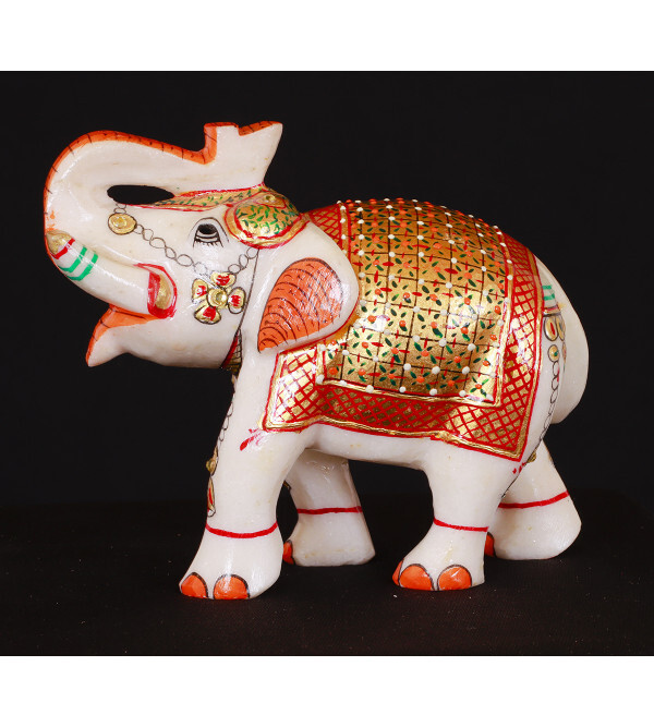 Marble Elephant with Gold Leaf Work – Assorted Design (5 Inch)