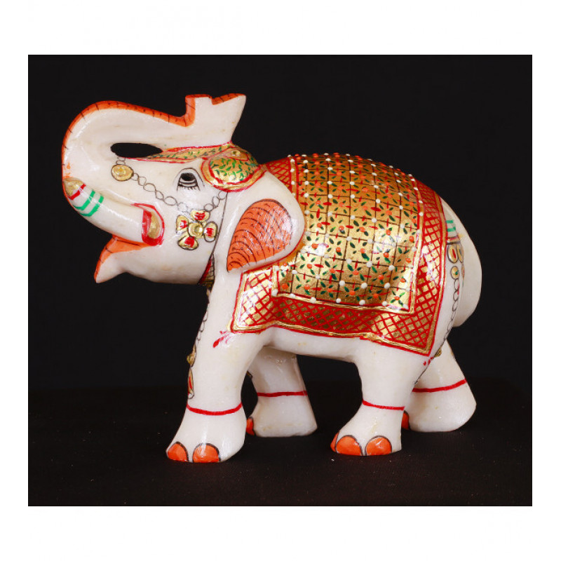 Marble Elephant with Gold Leaf Work – Assorted Design (5 Inch)