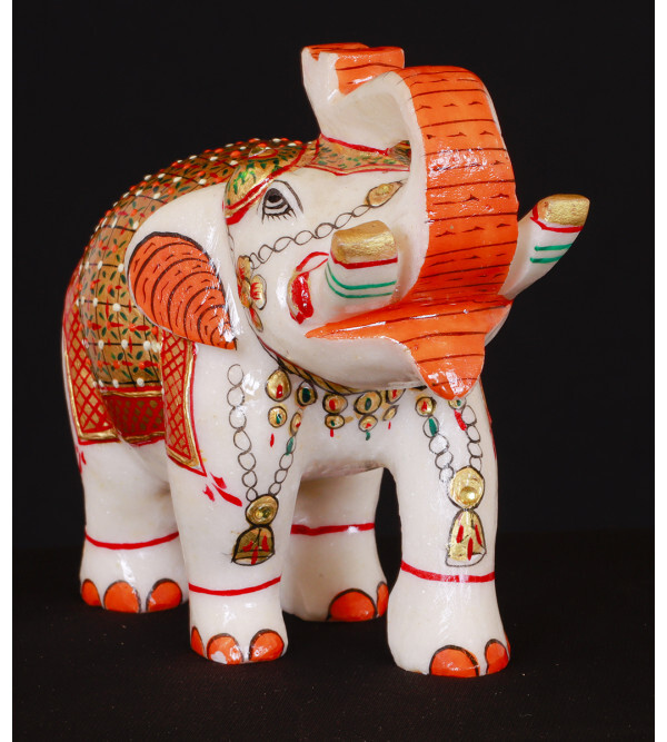Marble Elephant with Gold Leaf Work – Assorted Design (5 Inch)