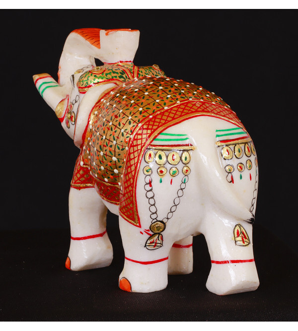 Marble Elephant with Gold Leaf Work – Assorted Design (5 Inch)
