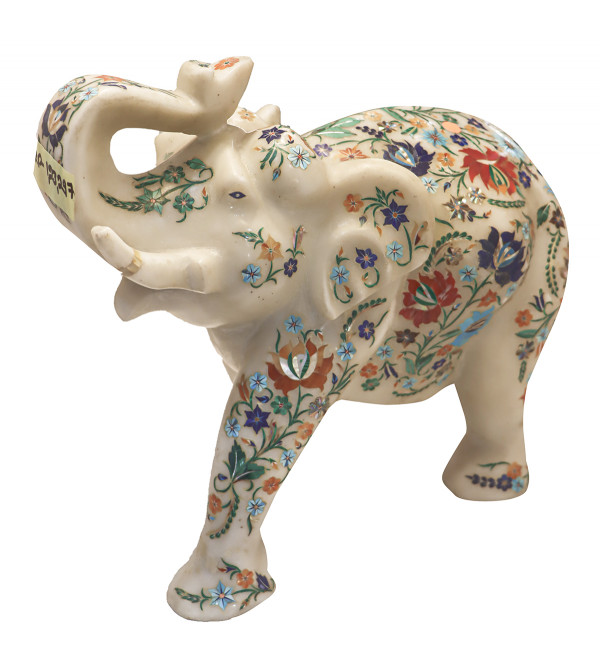Marble Elephant Statue, adorned with vibrant floral designs  Figure ( Note:- Packing & Shipping Charges will be Extra as per actual.)