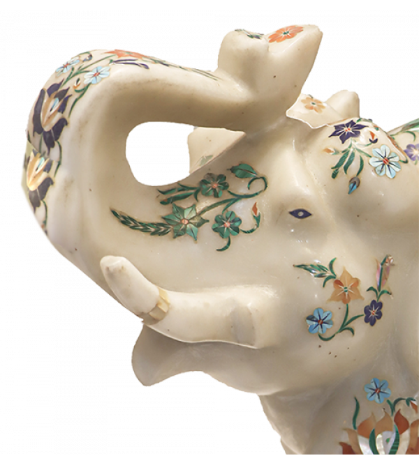 Marble Elephant Statue, adorned with vibrant floral designs  Figure ( Note:- Packing & Shipping Charges will be Extra as per actual.)