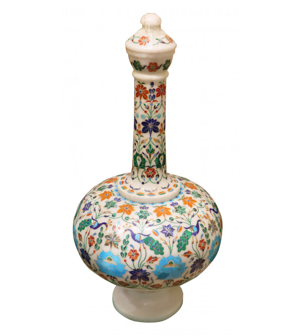 Surahi Vase Marble Inlay With Multi-Semi Precious Stone Floral Design ( Note:- Packing & Shipping Charges will be Extra as per actual.) 