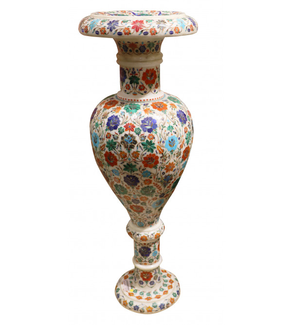 Flower Vase Marble Inlay With Multi-Semi Precious Stone Floral Design ( Note:- Packing & Shipping Charges will be Extra as per actual.)
