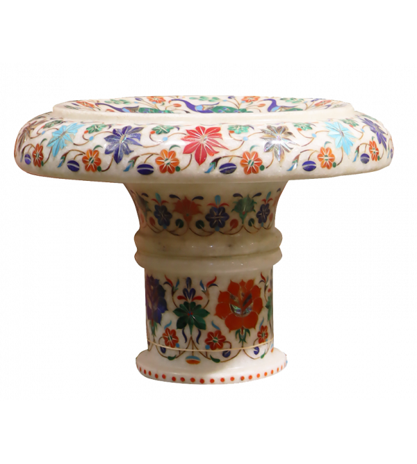 Flower Vase Marble Inlay With Multi-Semi Precious Stone Floral Design ( Note:- Packing & Shipping Charges will be Extra as per actual.)