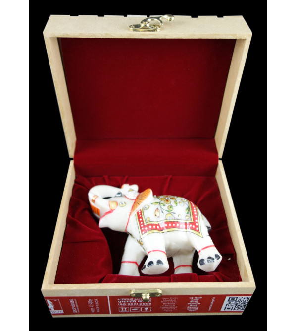 Marble Elephant with Gold Leaf Work – Assorted Design (3 Inch)