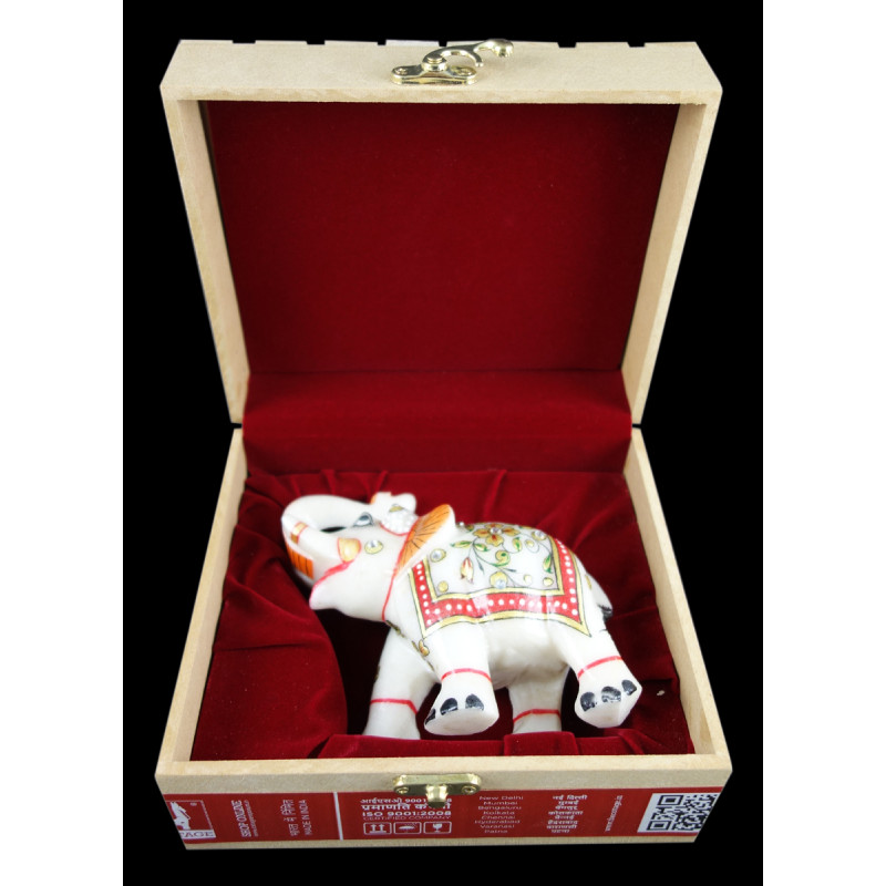 Marble Elephant with Gold Leaf Work – Assorted Design (3 Inch)