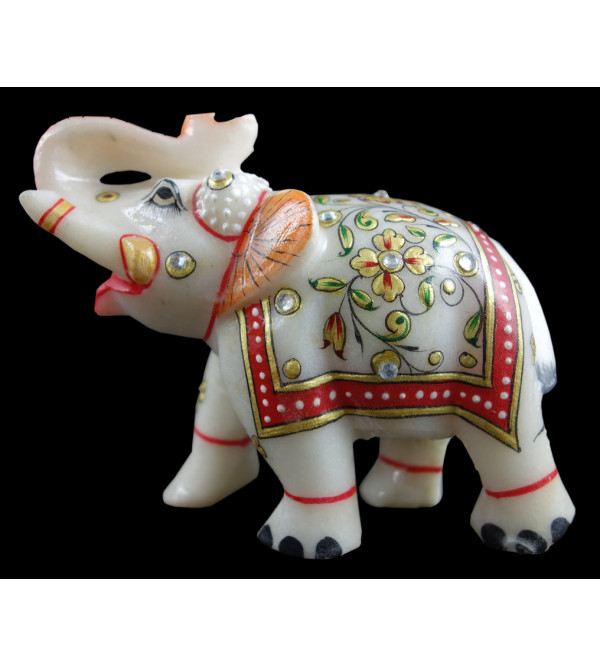 Marble Elephant with Gold Leaf Work – Assorted Design (3 Inch)