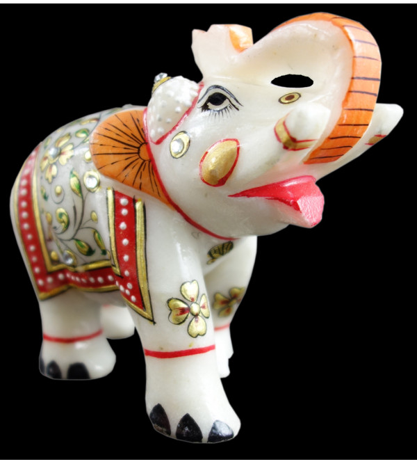 Marble Elephant with Gold Leaf Work – Assorted Design (3 Inch)