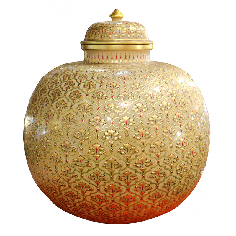 Marble Gold Leaf Matka With Lid