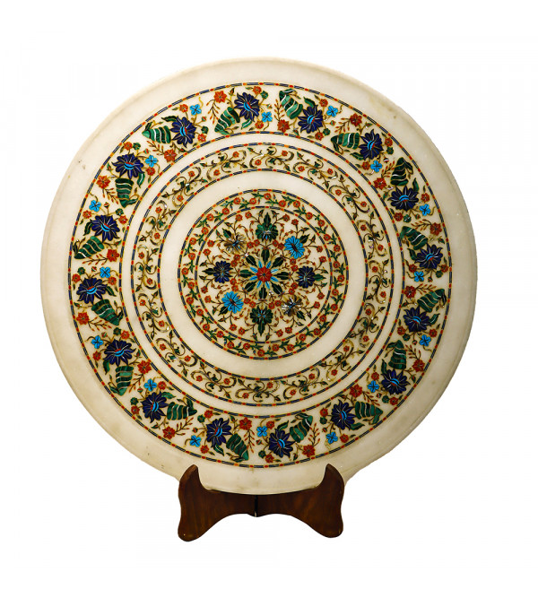 Marble Plate With Stone Work  Size 20 Inch. ( Note:- Packing & Shipping Charges will be Extra as per actual.)