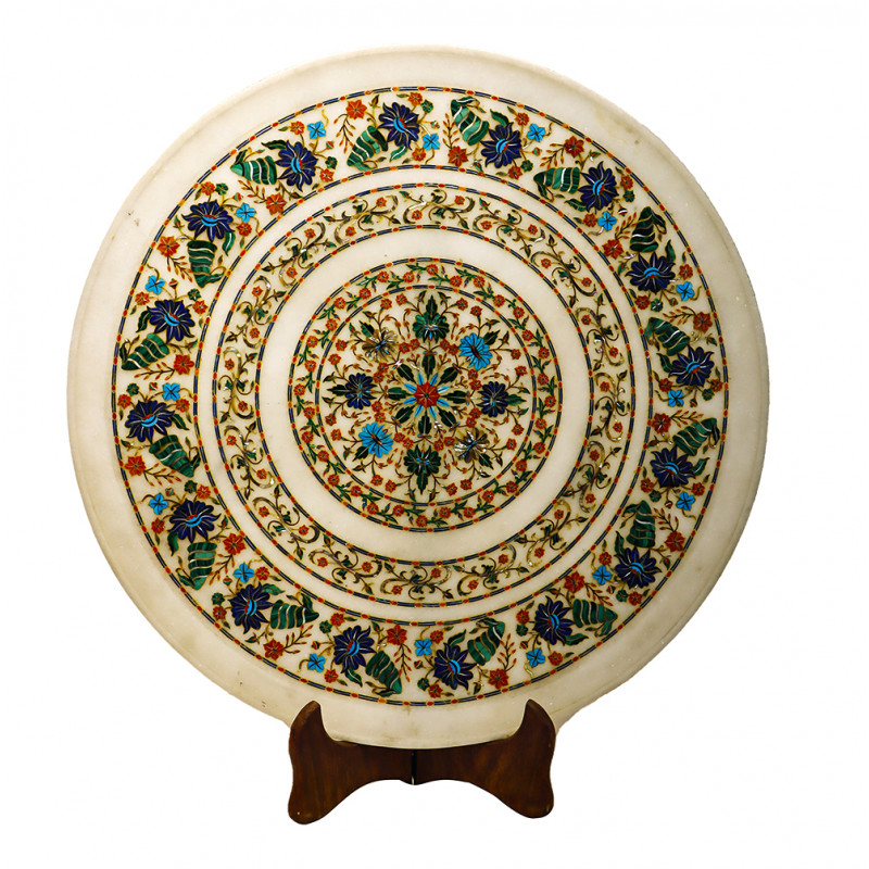 Marble Plate With Stone Work  Size 20 Inch. ( Note:- Packing & Shipping Charges will be Extra as per actual.)