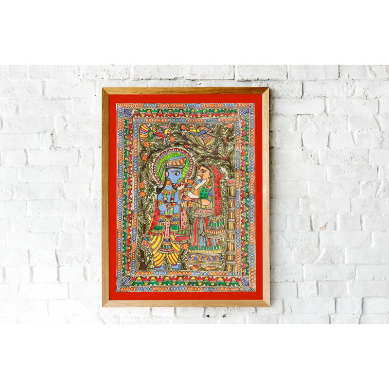 Radha & Krishna Madhubani Art Painting- (22x30 Inch)