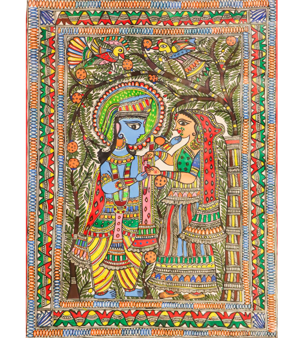 Radha & Krishna Madhubani Art Painting- (22x30 Inch)